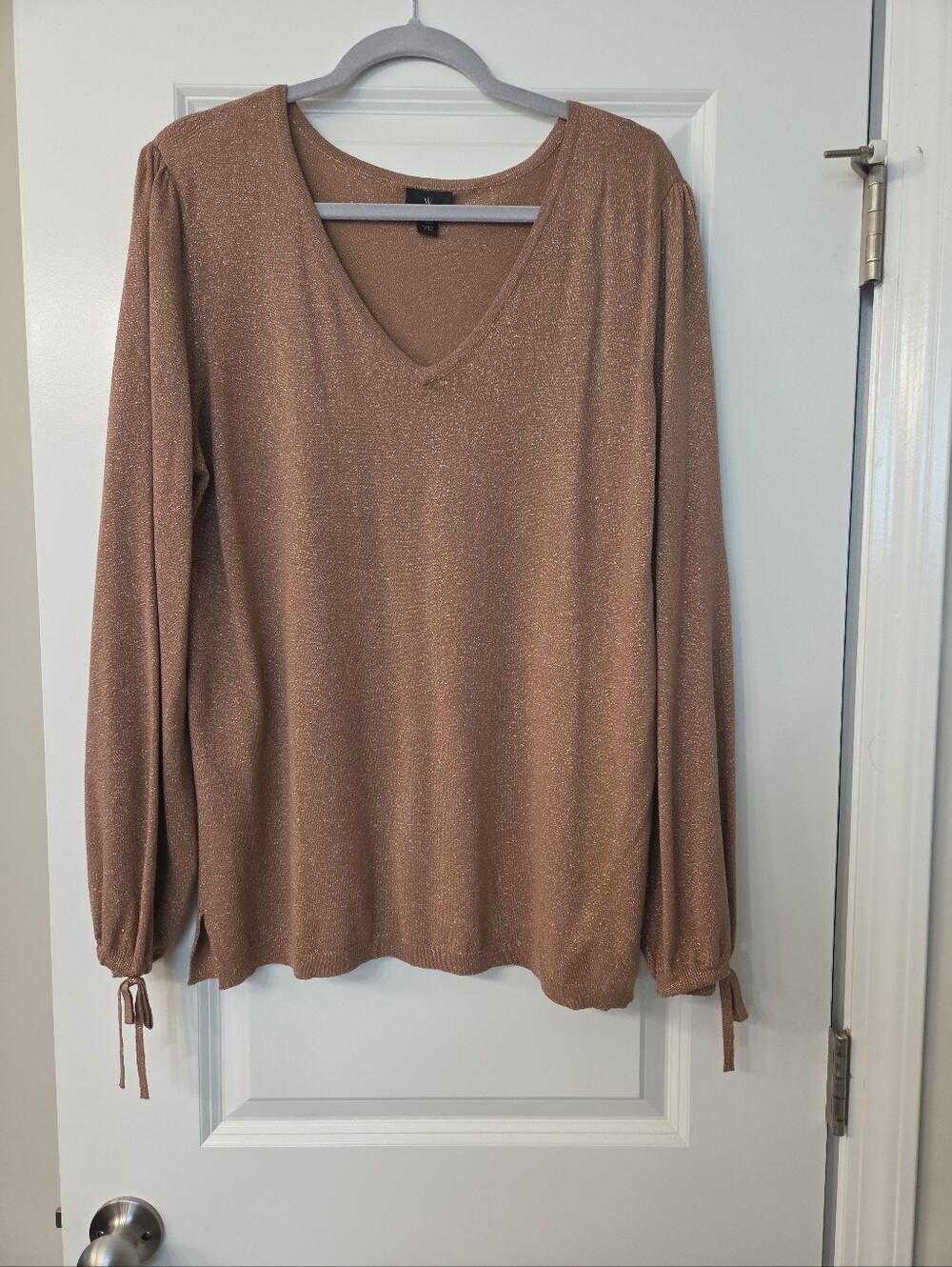 Worthington Metallic Copper Brown V-Neck Sweater